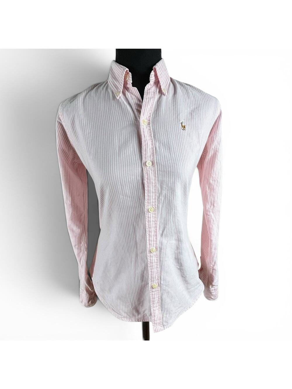 Vintage Y2K Ralph Lauren Striped Button Down Oxford Shirt Sz 2 Pink Slim Fit